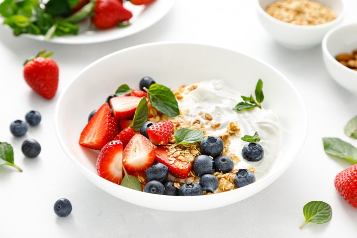 healthy bowl of yogurt with fiber and protein added