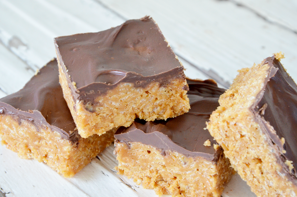 Rice crispy treat with chocolate on top