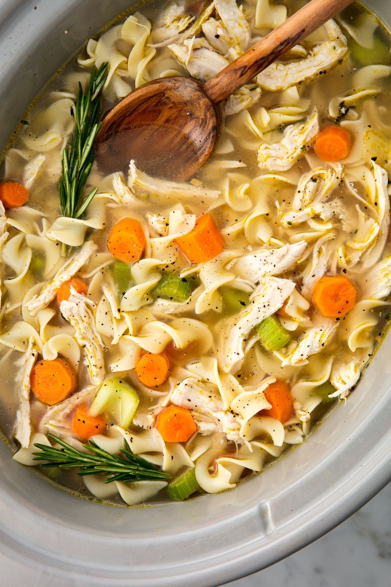 chicken noodle soup in a crock pot