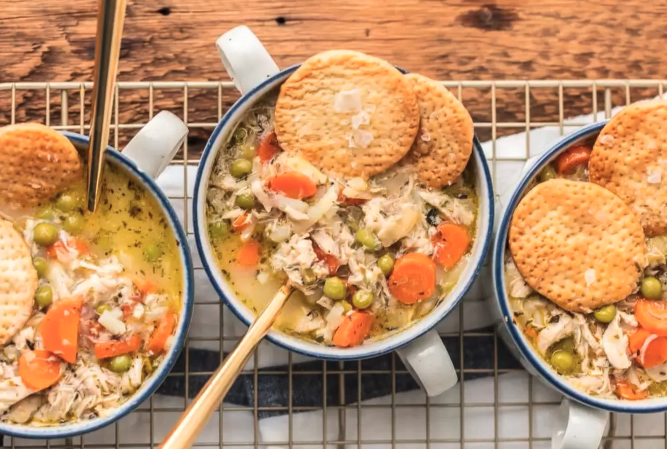 three bowls of chicken soup