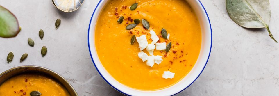 two bowl of butternut squash soup