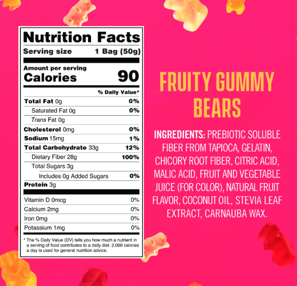 Smart Sweets Gummies Nutrition Label