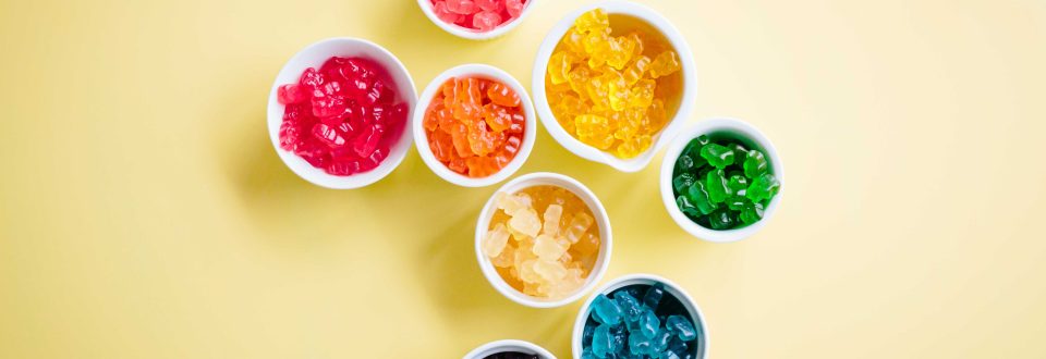 bowls of colorful gummy bears