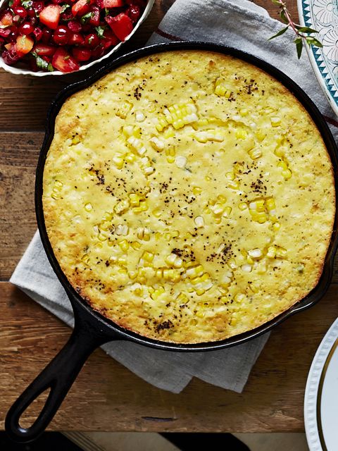 jalapeno green chili corn bread in cast iron skillet