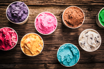 cups of colorful ice cream