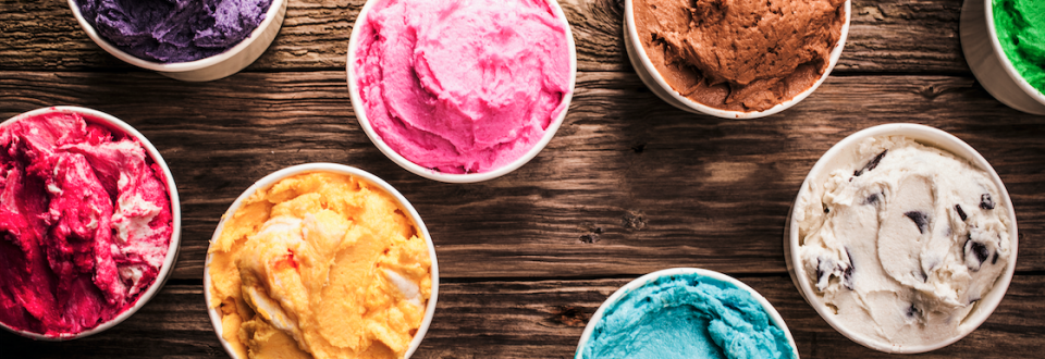 cups of colorful ice cream