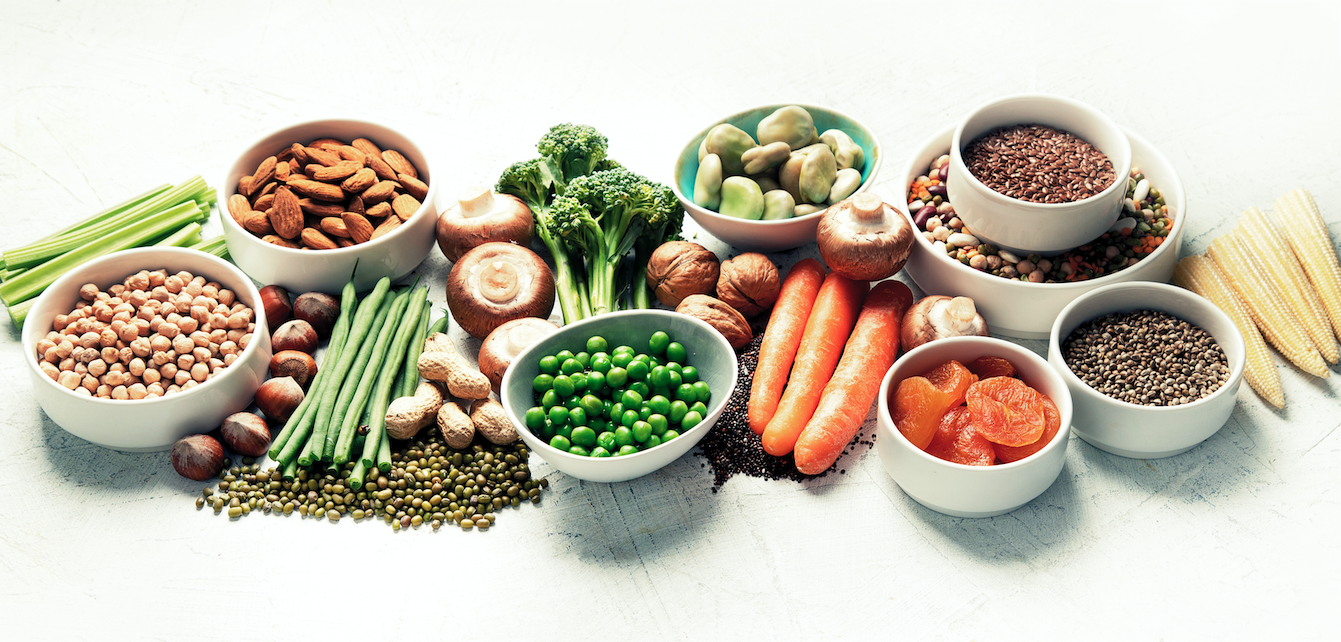 plants and vegetables on a white background