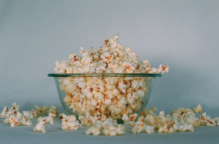 popcorn in a clear bowl