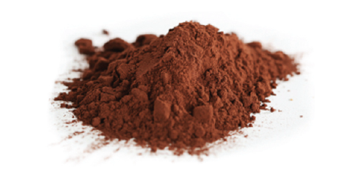 pile of brown cocoa powder on a white background