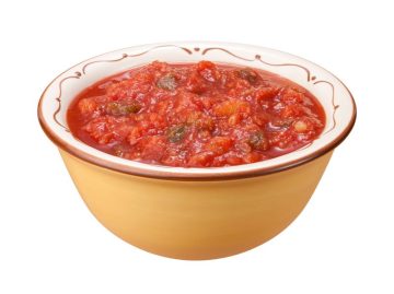 A close-up of a delicious bowl of red salsa
