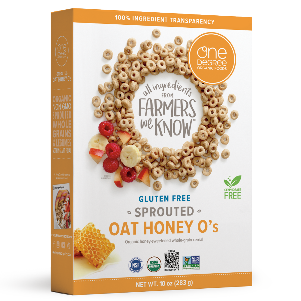 Box of 5.	One Degree Organic Sprouted Oat Honey O’s cereal