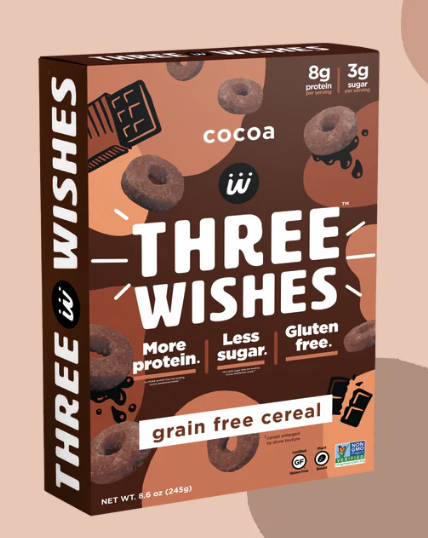 three wishes cocoa cereal box