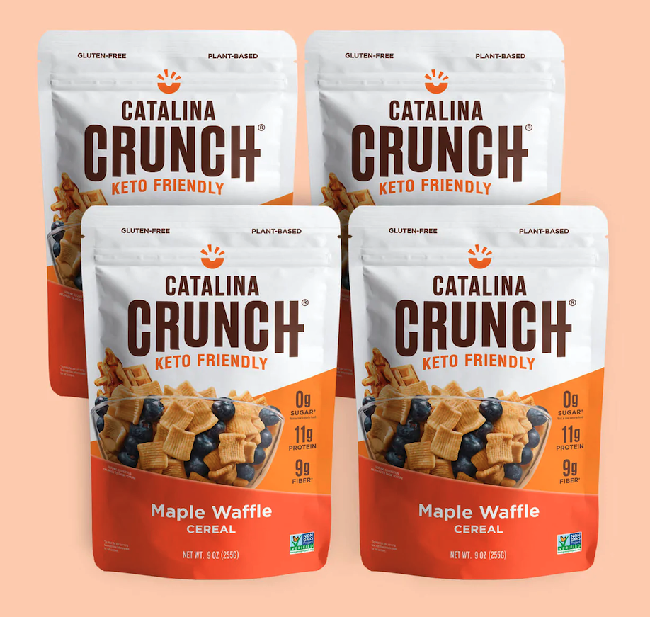 four bags of catalina crunch maple waffle cereal