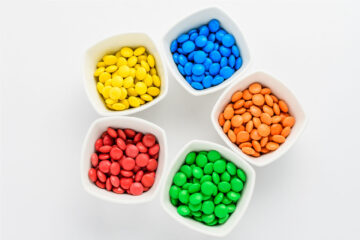 bowls of colorful chocolate candies