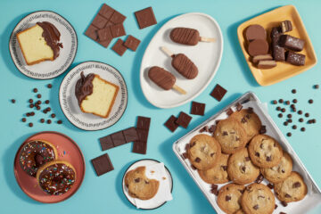 desserts on a blue tabletop