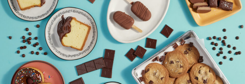 desserts on a blue tabletop